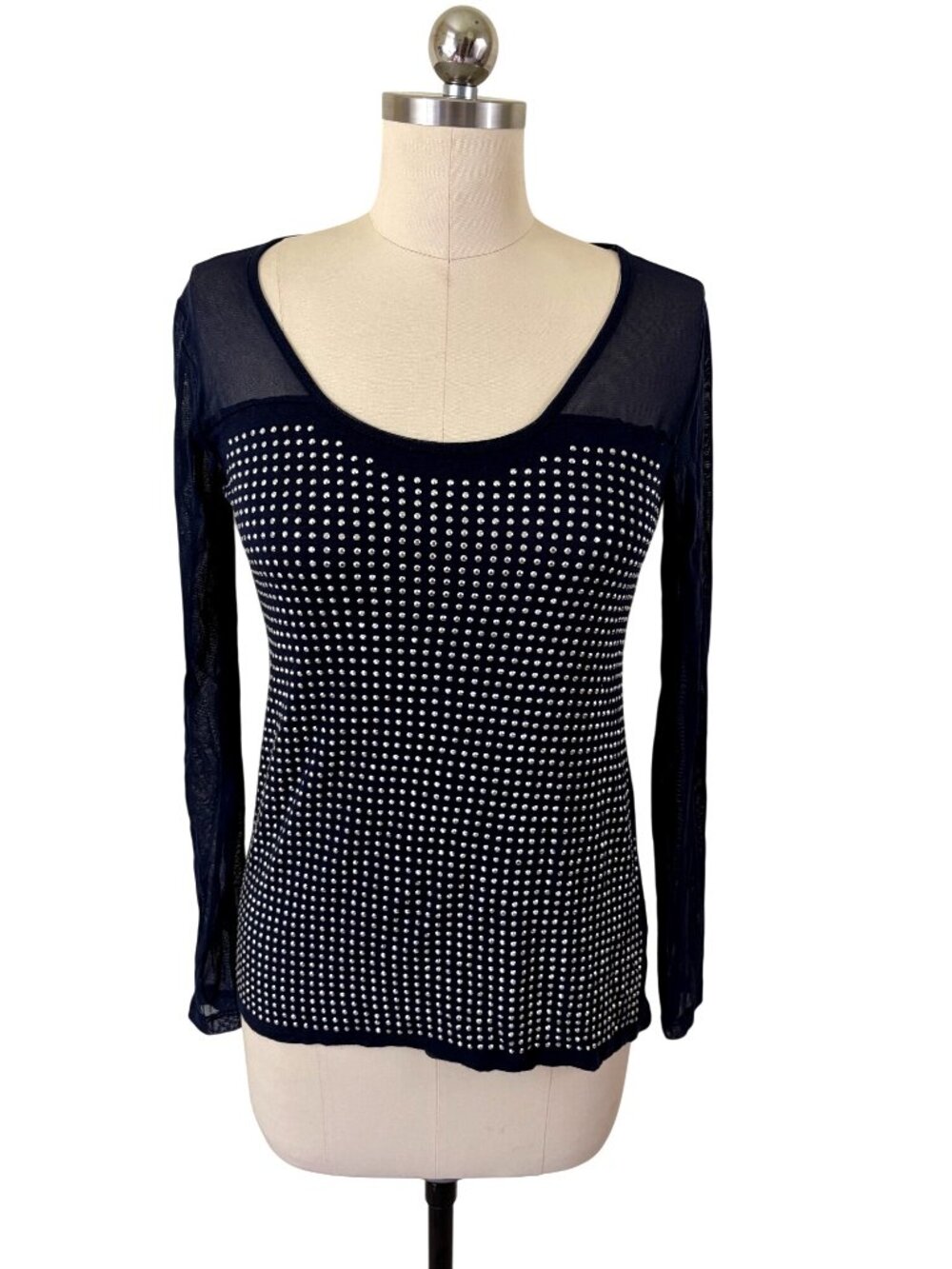 INC International Whimsigoth Glam Rocker Chic Mesh Top Womens XS Blue Edgy